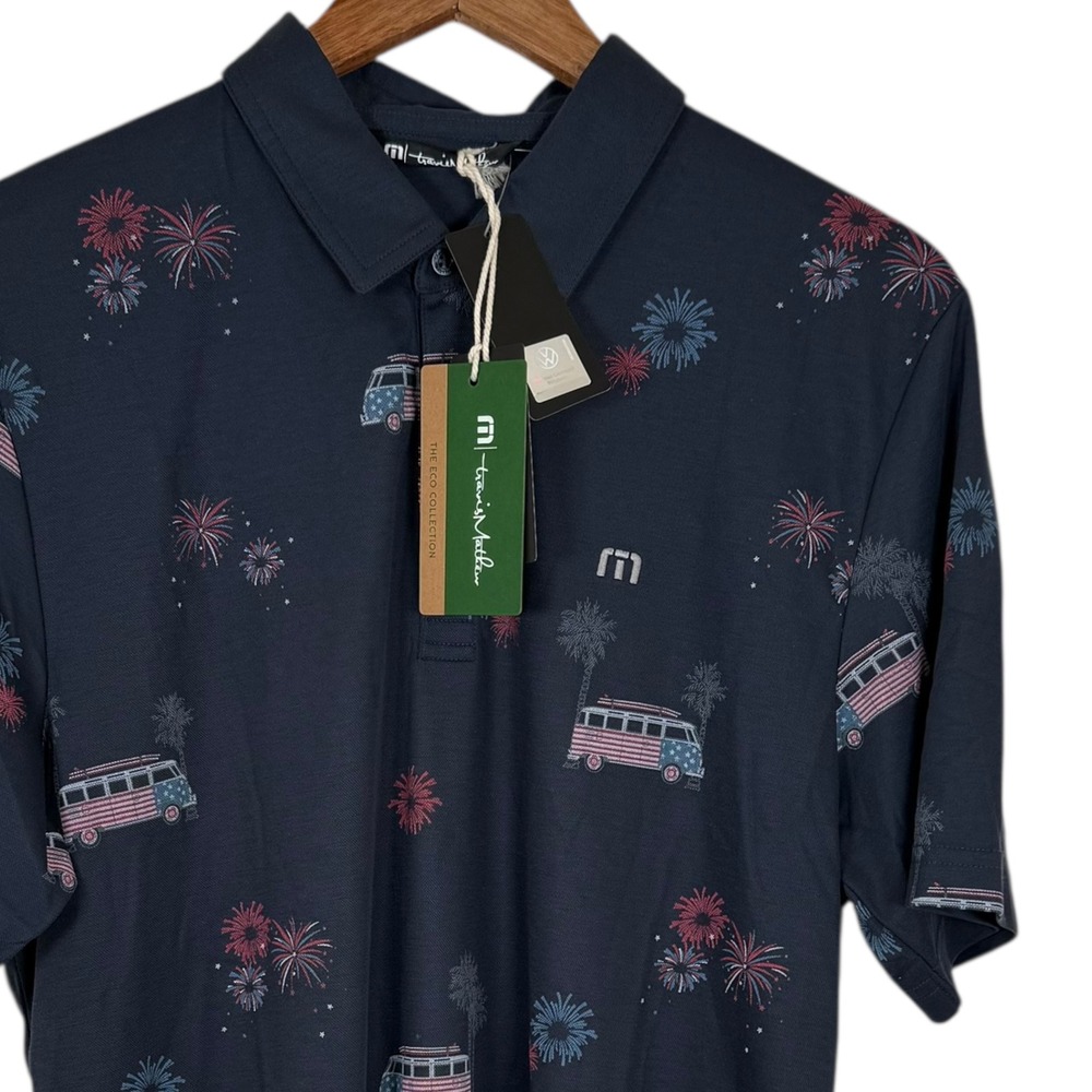 Travis Mathew Volkswagen Men's Navy All Over Print Golf Polo Fireworks Size L